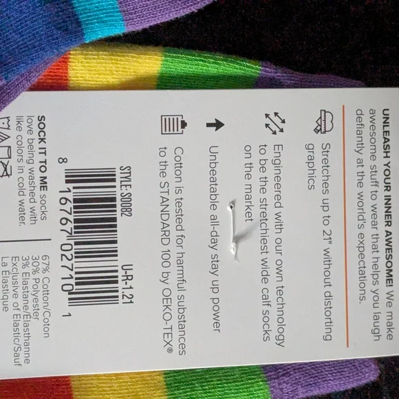 Sock It To Me Rainbow Striped Socks. Wide Calf. - Picture 4 of 4